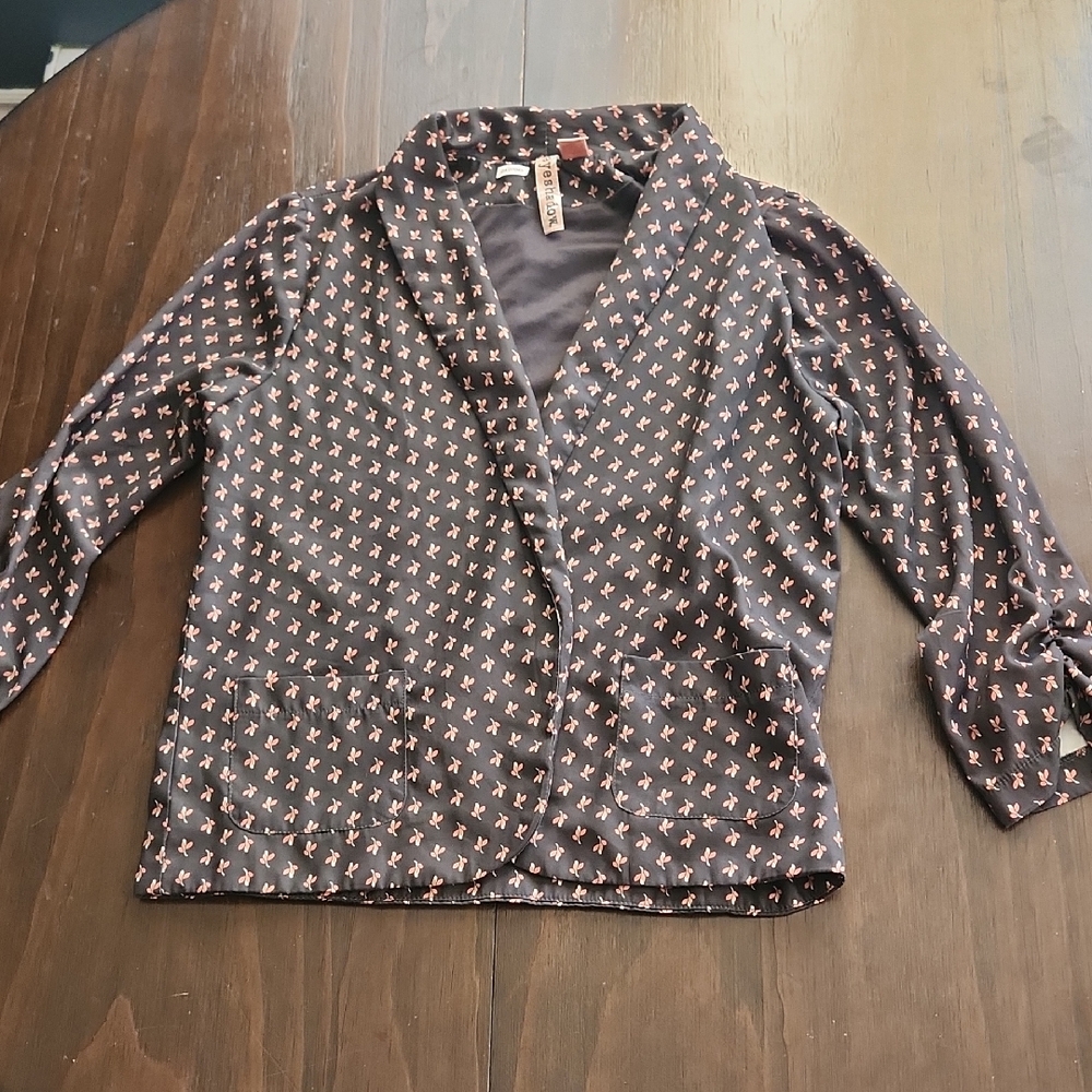 Eyeshadow Black and Pink Patterned Blouse Sz Med